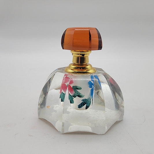 Reverse Painted Crystal Perfume Bottle Amber Stopper