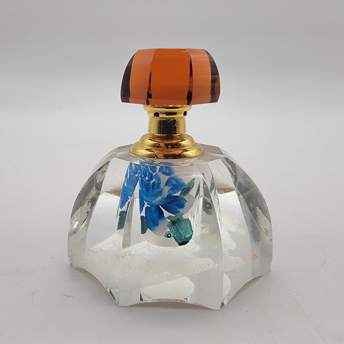 Reverse Painted Crystal Perfume Bottle Amber Stopper