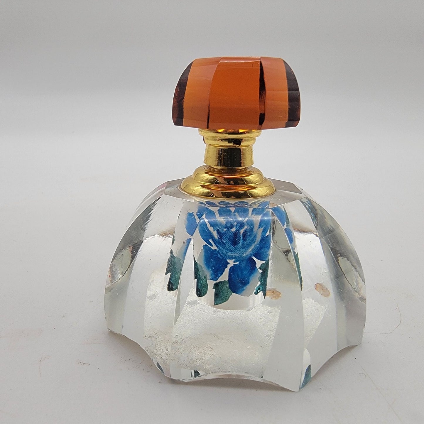 Reverse Painted Crystal Perfume Bottle Amber Stopper