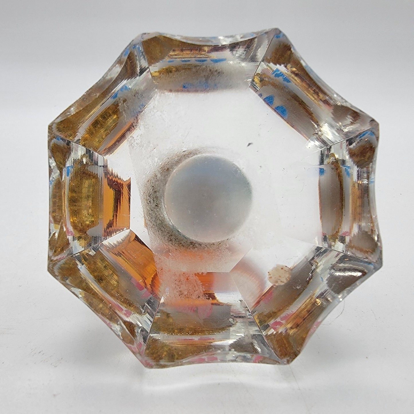 Reverse Painted Crystal Perfume Bottle Amber Stopper