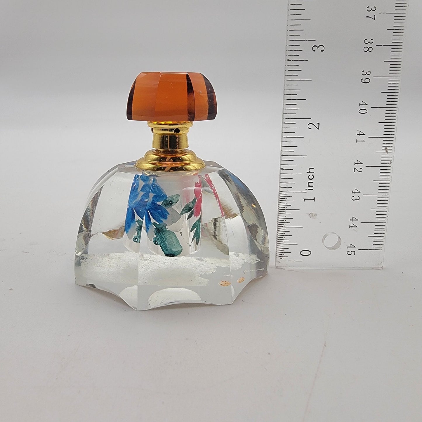 Reverse Painted Crystal Perfume Bottle Amber Stopper
