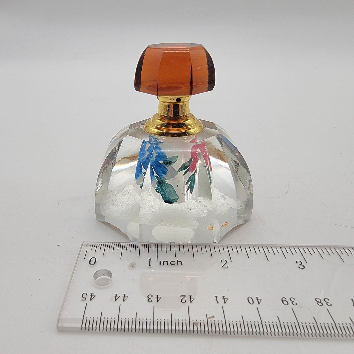 Reverse Painted Crystal Perfume Bottle Amber Stopper