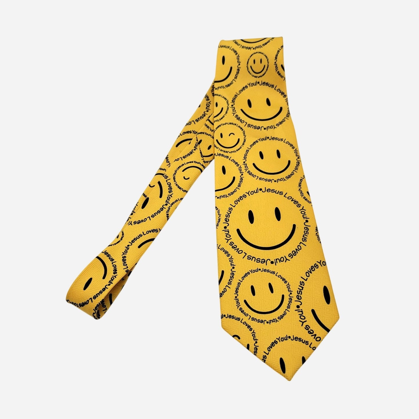 Vintage Tie Mania Yellow Smiley Face Jesus Loves You Necktie