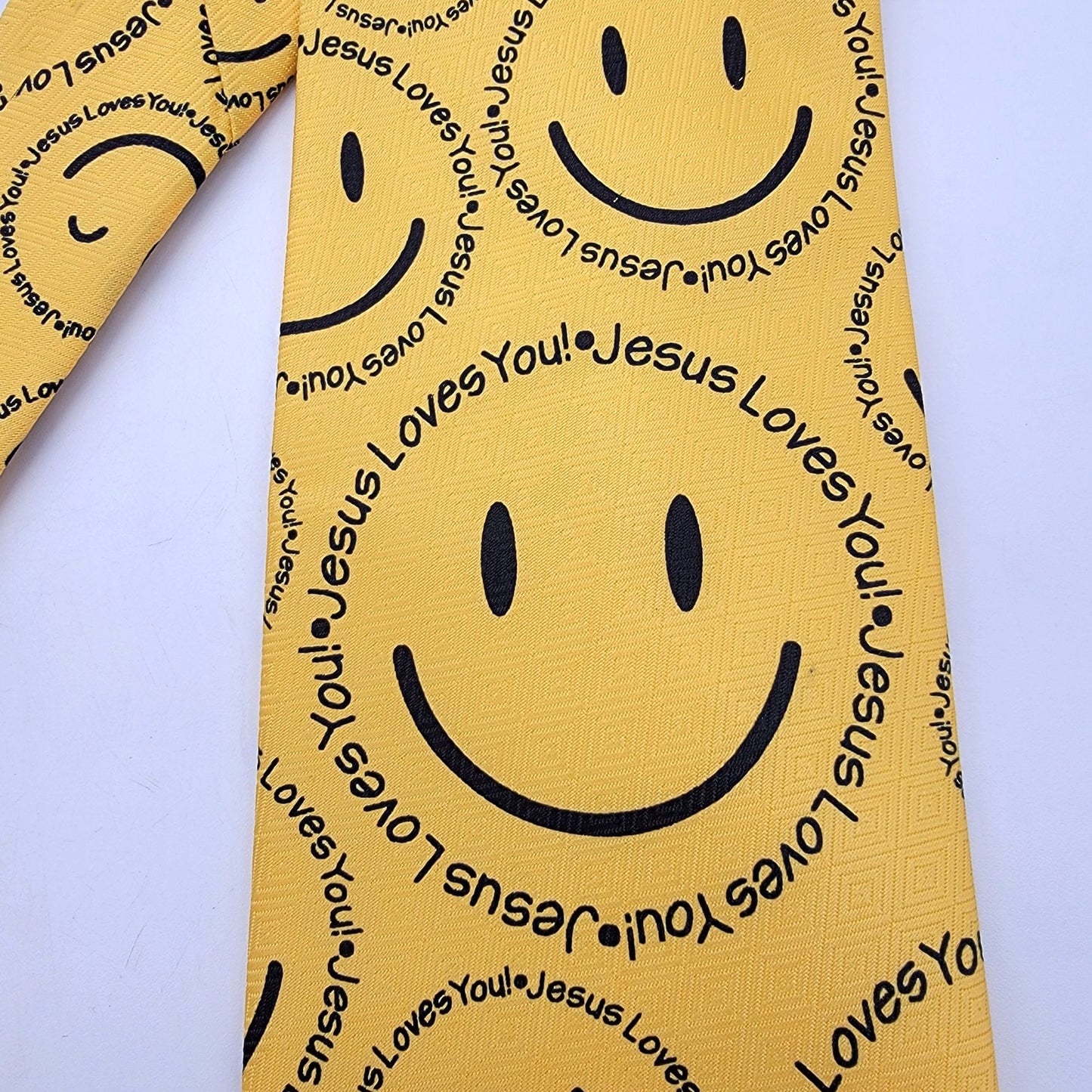 Vintage Tie Mania Yellow Smiley Face Jesus Loves You Necktie