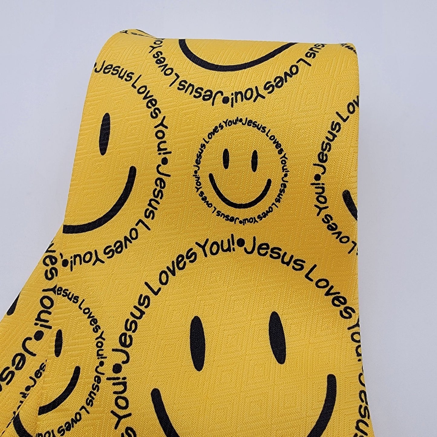 Vintage Tie Mania Yellow Smiley Face Jesus Loves You Necktie