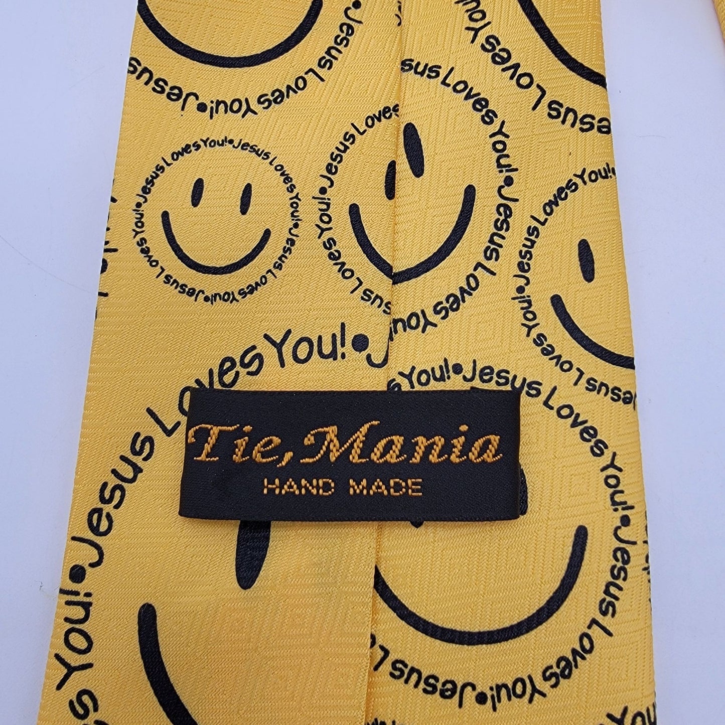Vintage Tie Mania Yellow Smiley Face Jesus Loves You Necktie
