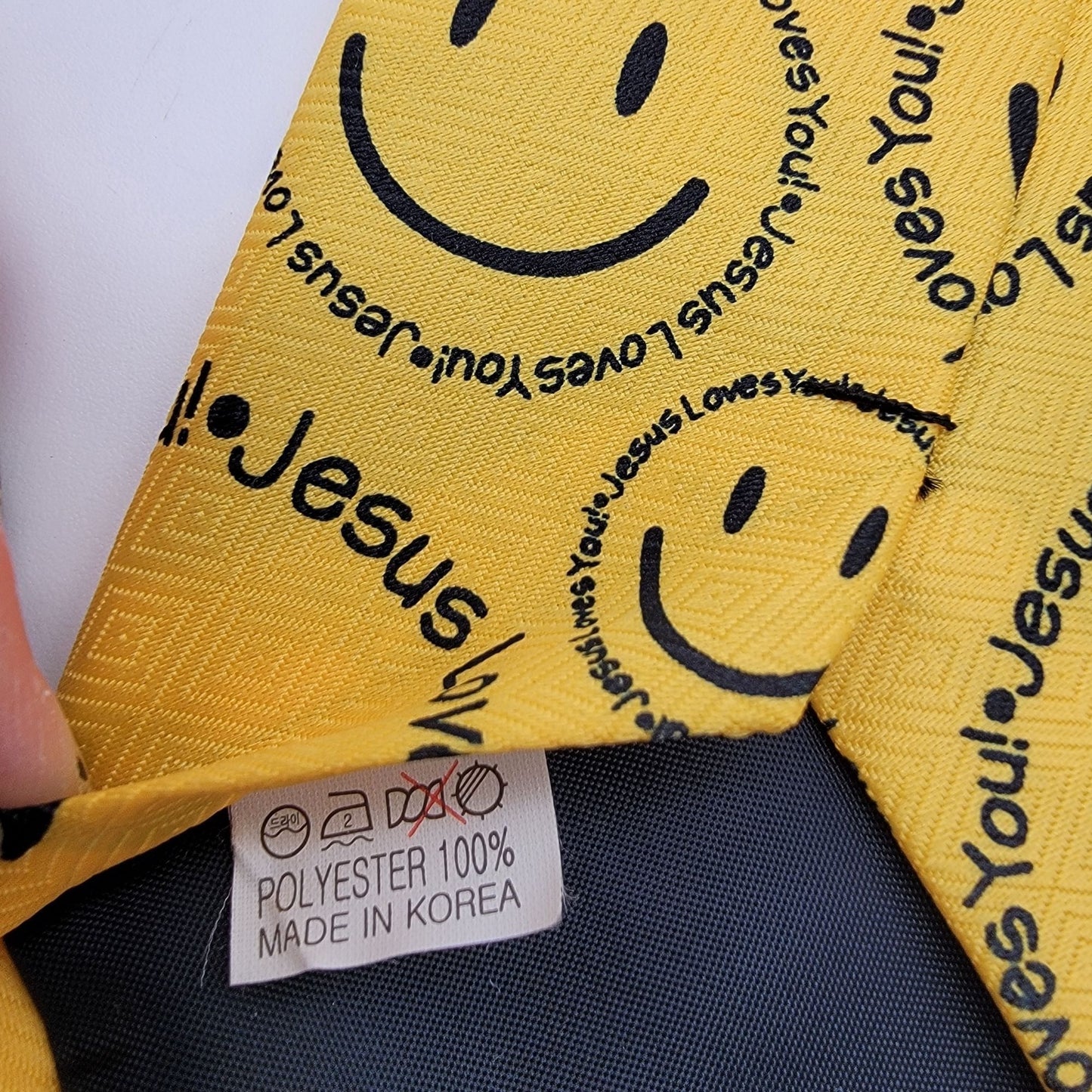 Vintage Tie Mania Yellow Smiley Face Jesus Loves You Necktie