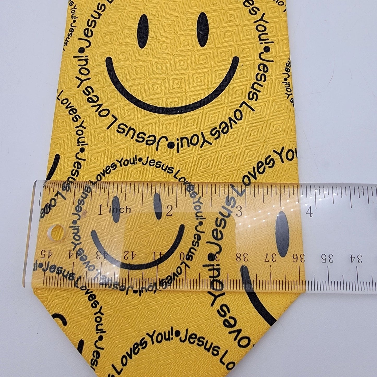 Vintage Tie Mania Yellow Smiley Face Jesus Loves You Necktie