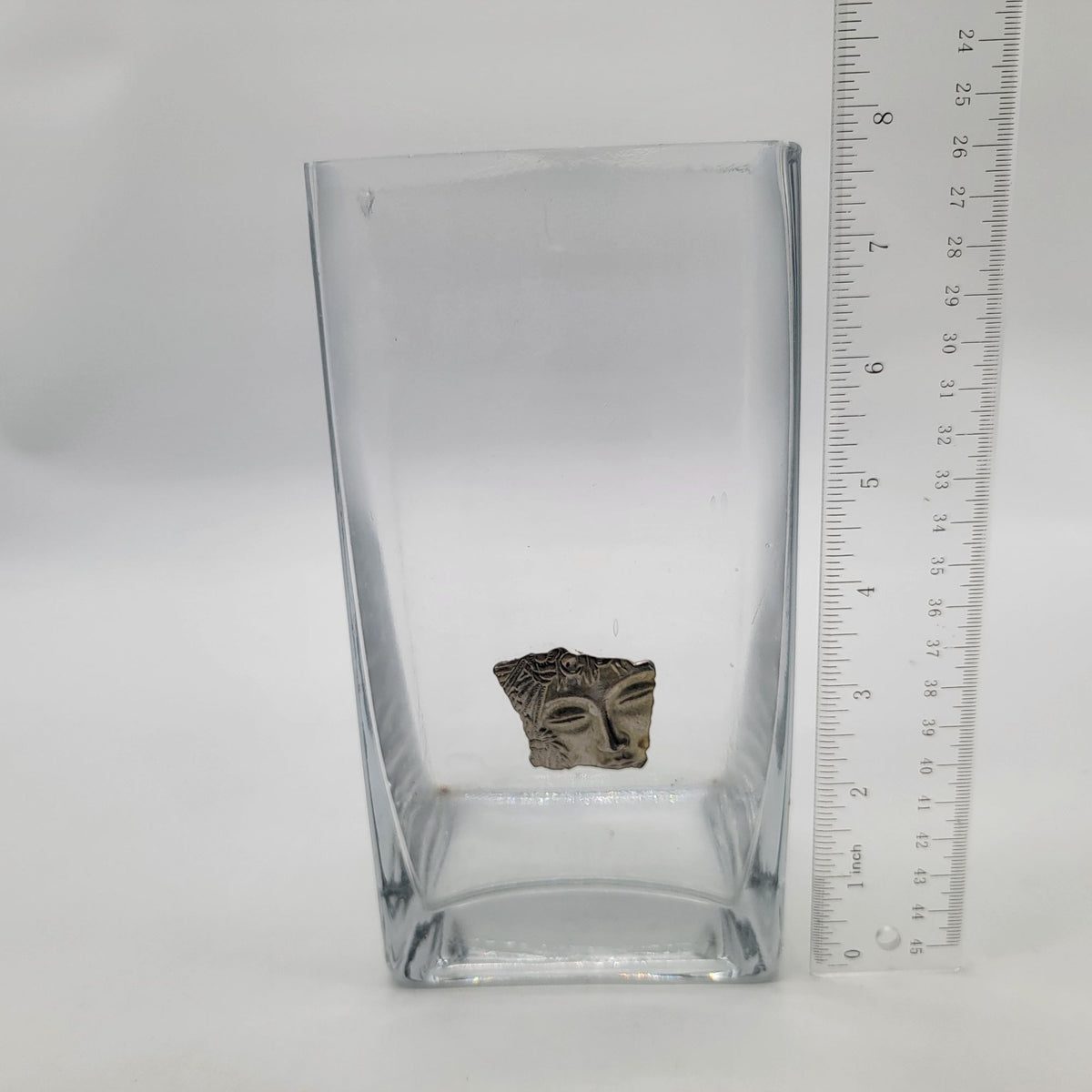 1980s Art Nouveau JJ Goddess Face Clear Glass Vase