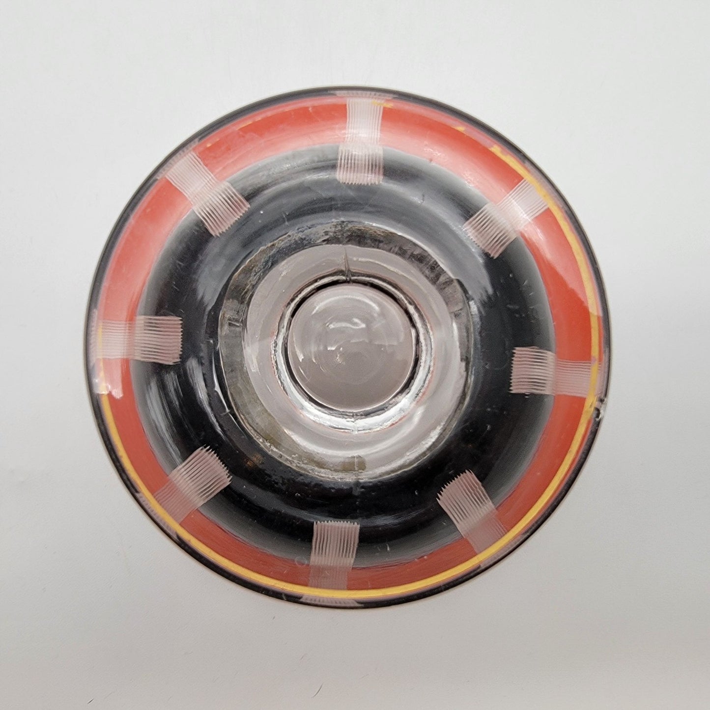 Art Deco Orange and Black Etched Glass Pedestal Bowl & Matching Underplate