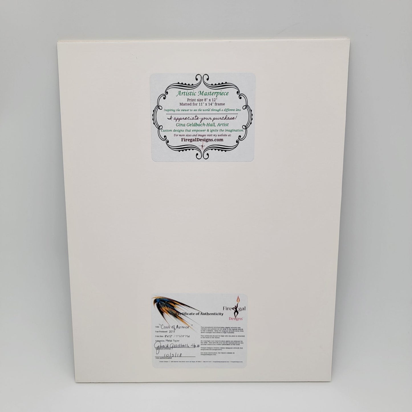 2018 "Coat Of Armor" By Gina Geldbach-Hall 8x12" Print  COA Included Firegal Designs