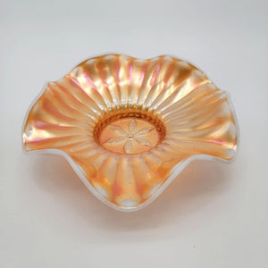 Antique Dugan Cosmos Varient Carnival Glass Peach Opalescent Bowl