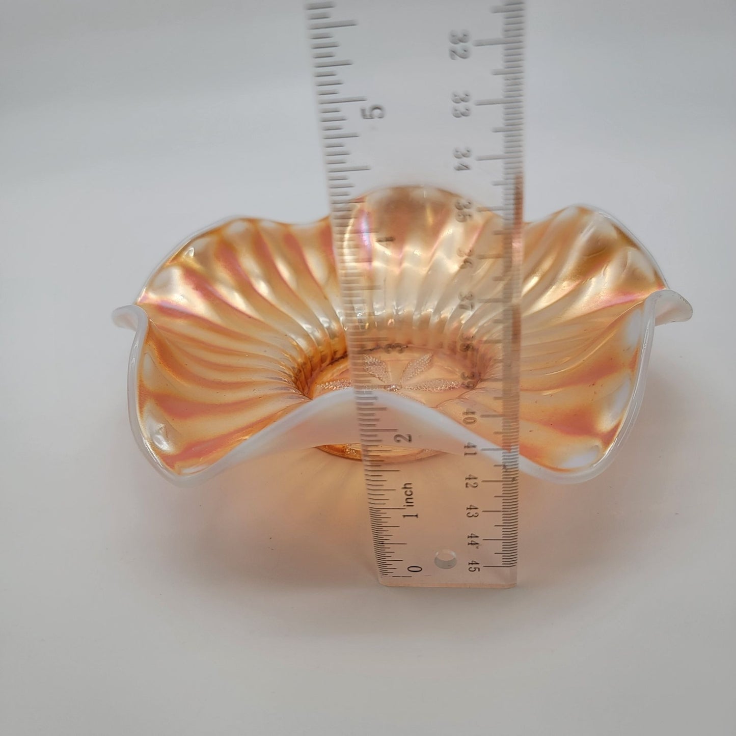 Antique Dugan Cosmos Varient Carnival Glass Peach Opalescent Bowl