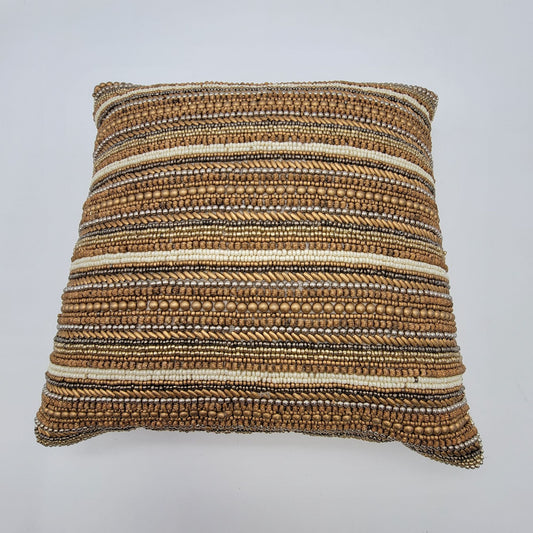 Handcrafted Pier 1 Beaded Accent Pillow With Textured Stripes