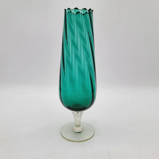 Vintage Aqua Green Blue Empoli Glass Vase With Swirl Pattern