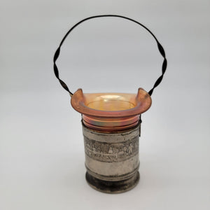 Antique Marigold Carnival Glass In Jenning Silver Co Basket With Farming Scene