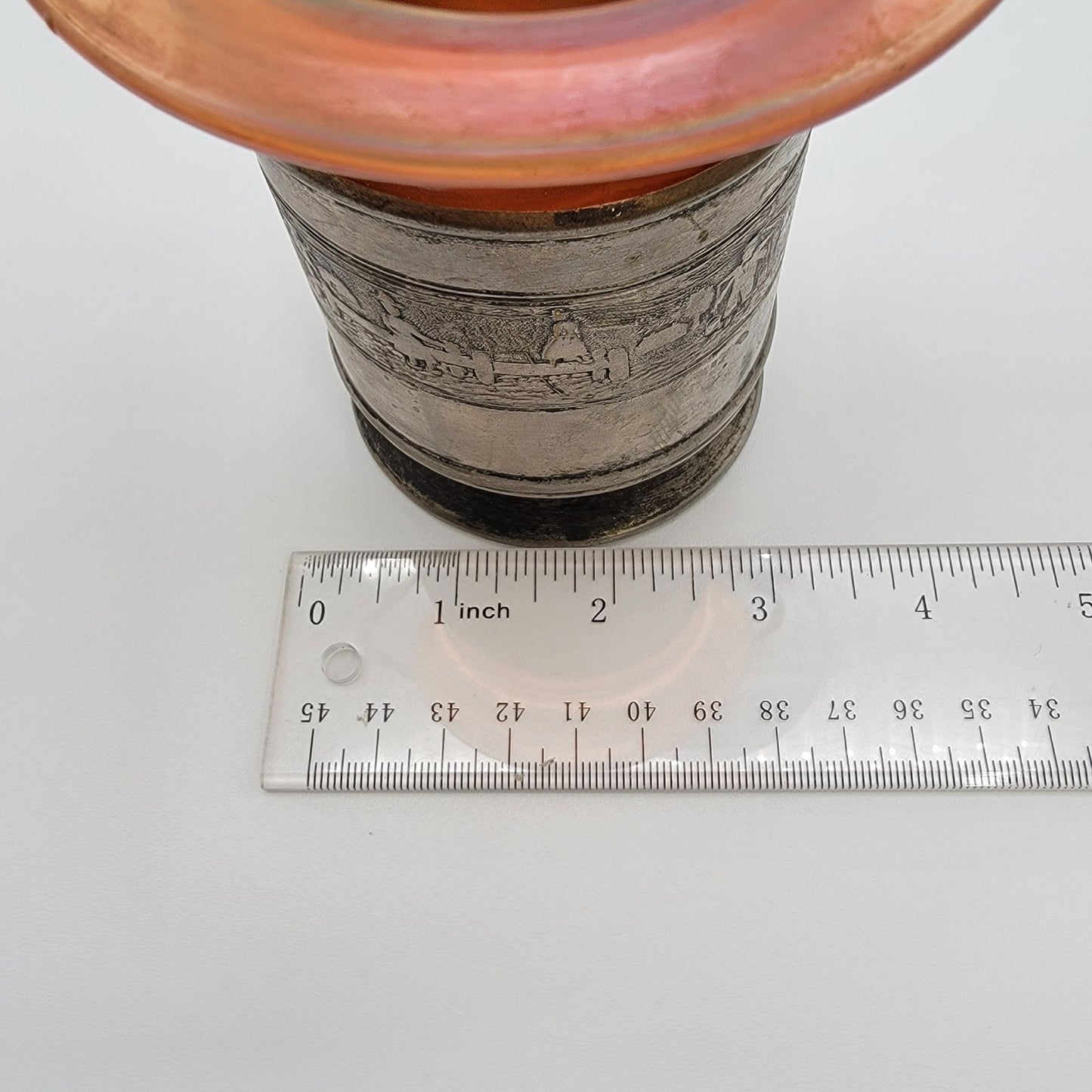 Antique Marigold Carnival Glass In Jenning Silver Co Basket With Farming Scene