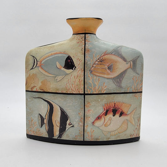 Vintage Pottery Flat Vase jug With Salt Water Fish