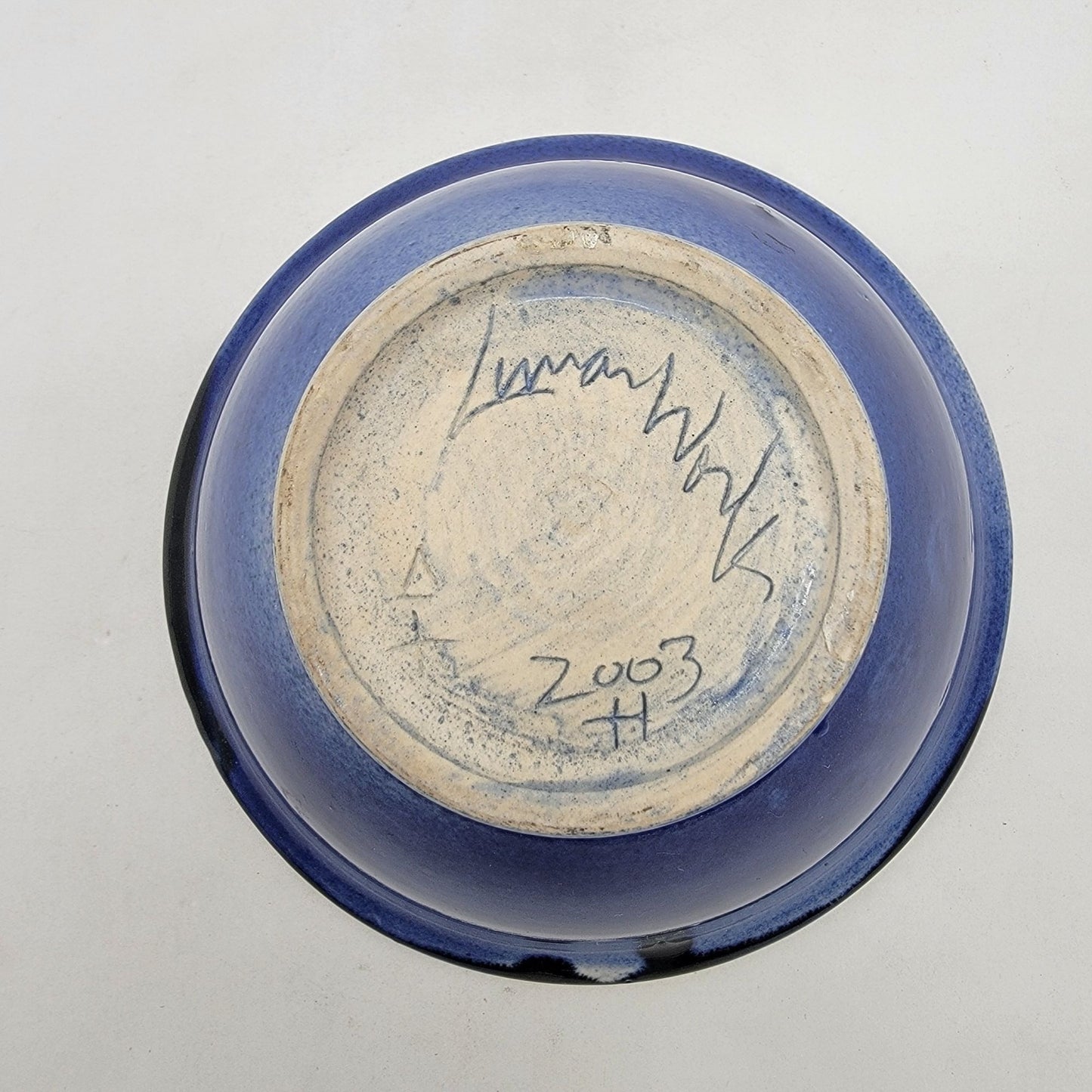 Vintage 2003 Signed Art Pottery Bowl Midnight Blue & Black Glaze