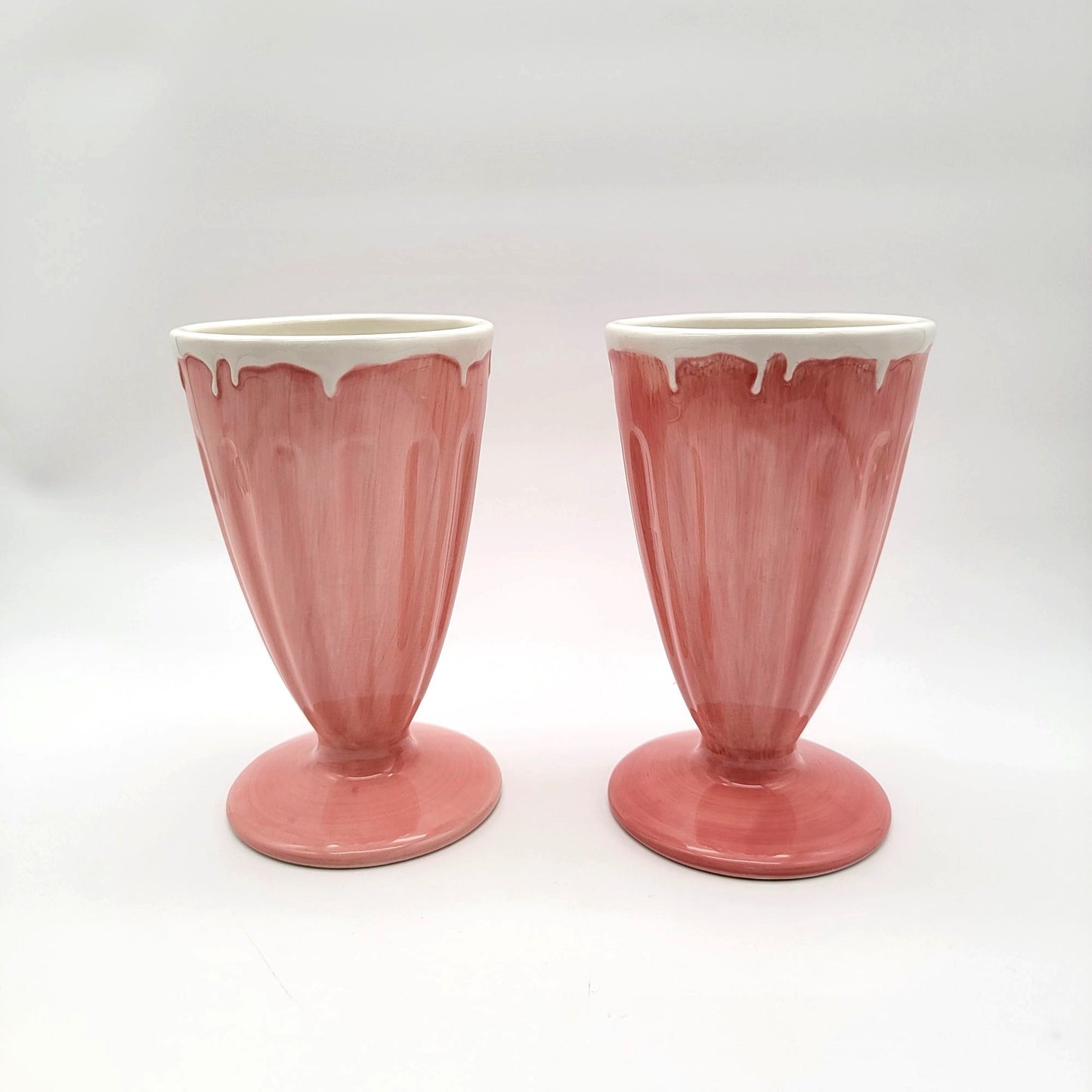 Pair Of Pottery Barn Pink Milkshake Parfait Cups Retired