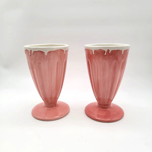 Pair Of Pottery Barn Pink Milkshake Parfait Cups Retired