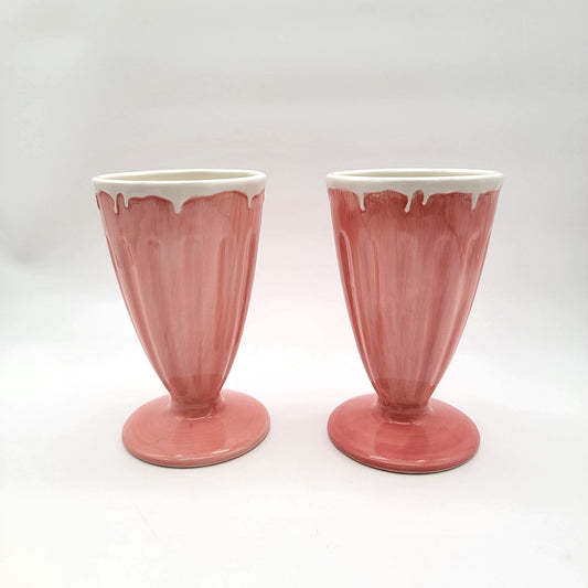 Pair Of Pottery Barn Pink Milkshake Parfait Cups Retired