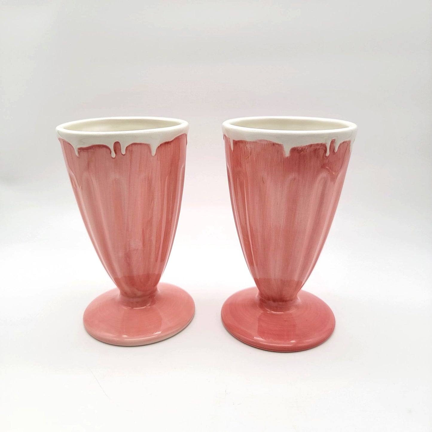 Pair Of Pottery Barn Pink Milkshake Parfait Cups Retired