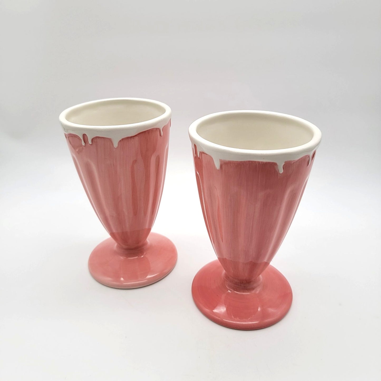 Pair Of Pottery Barn Pink Milkshake Parfait Cups Retired