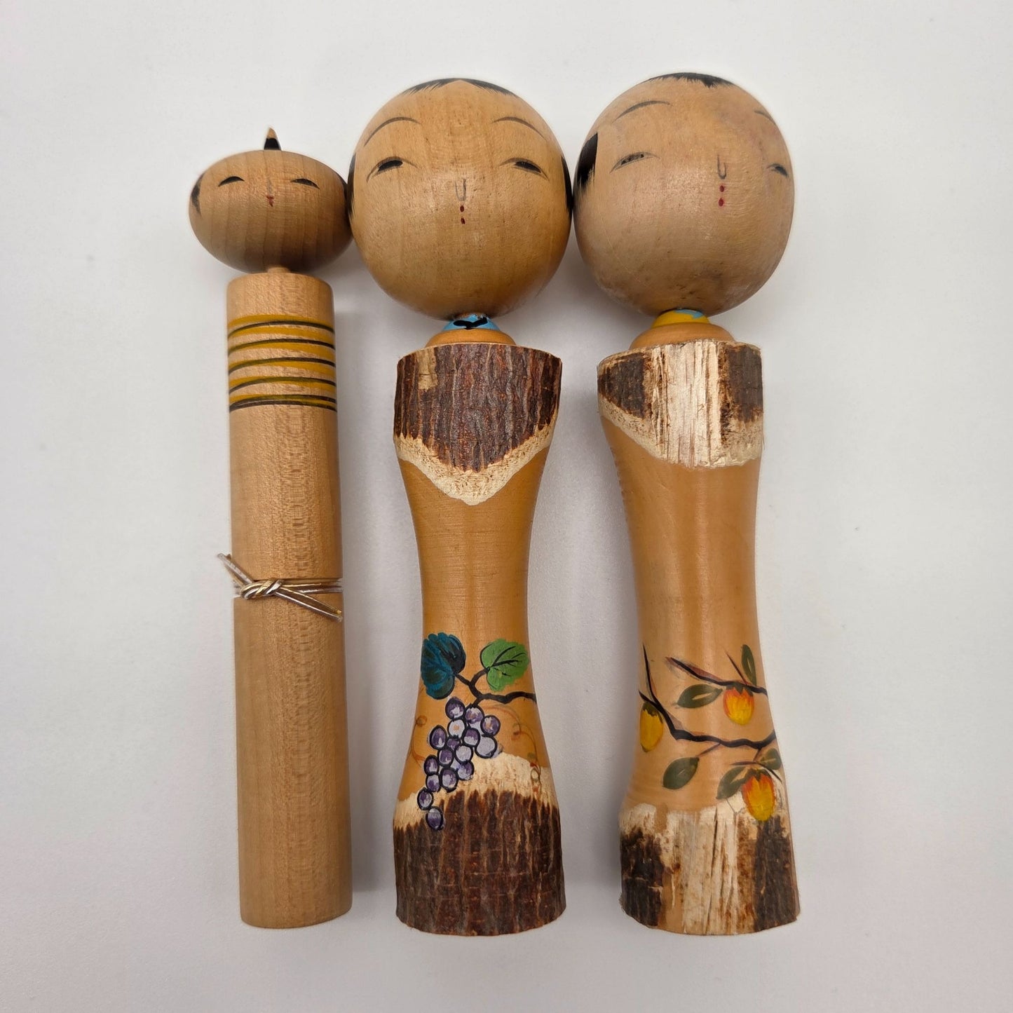 Set Of 3 Wood Japanese Kokeshi Dolls