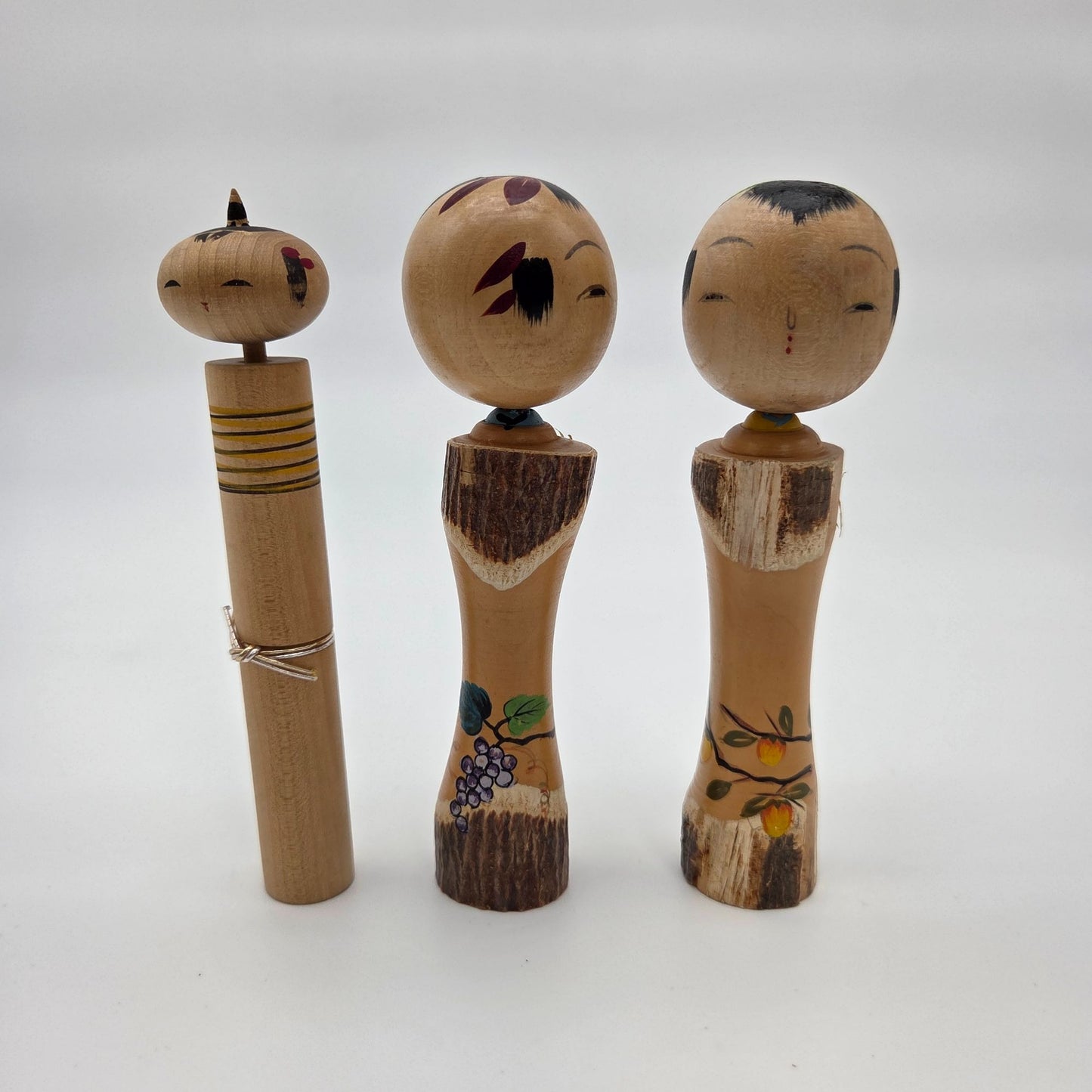 Set Of 3 Wood Japanese Kokeshi Dolls