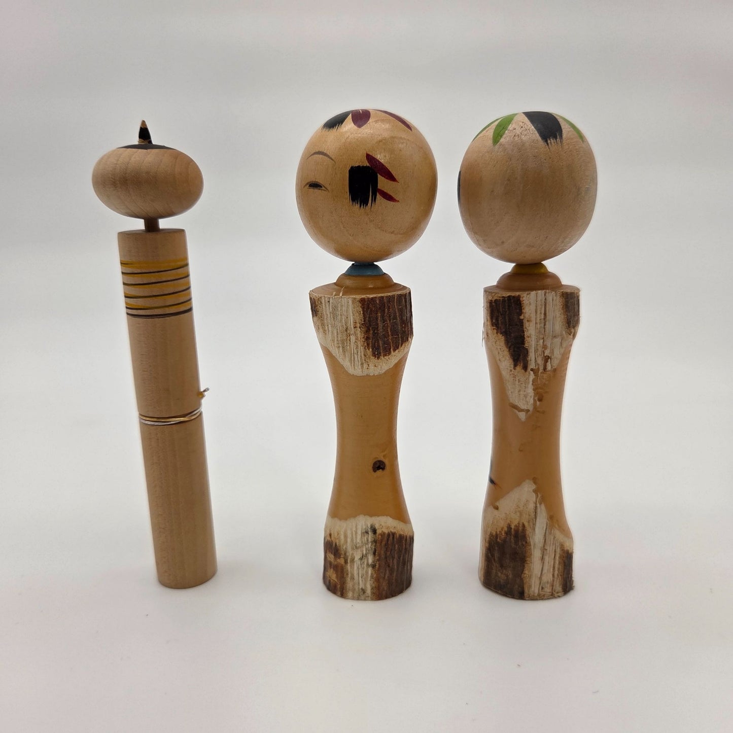 Set Of 3 Wood Japanese Kokeshi Dolls