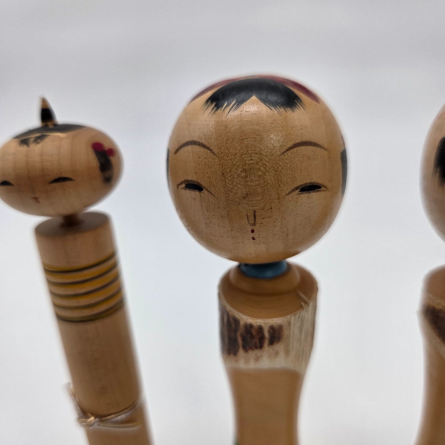 Set Of 3 Wood Japanese Kokeshi Dolls