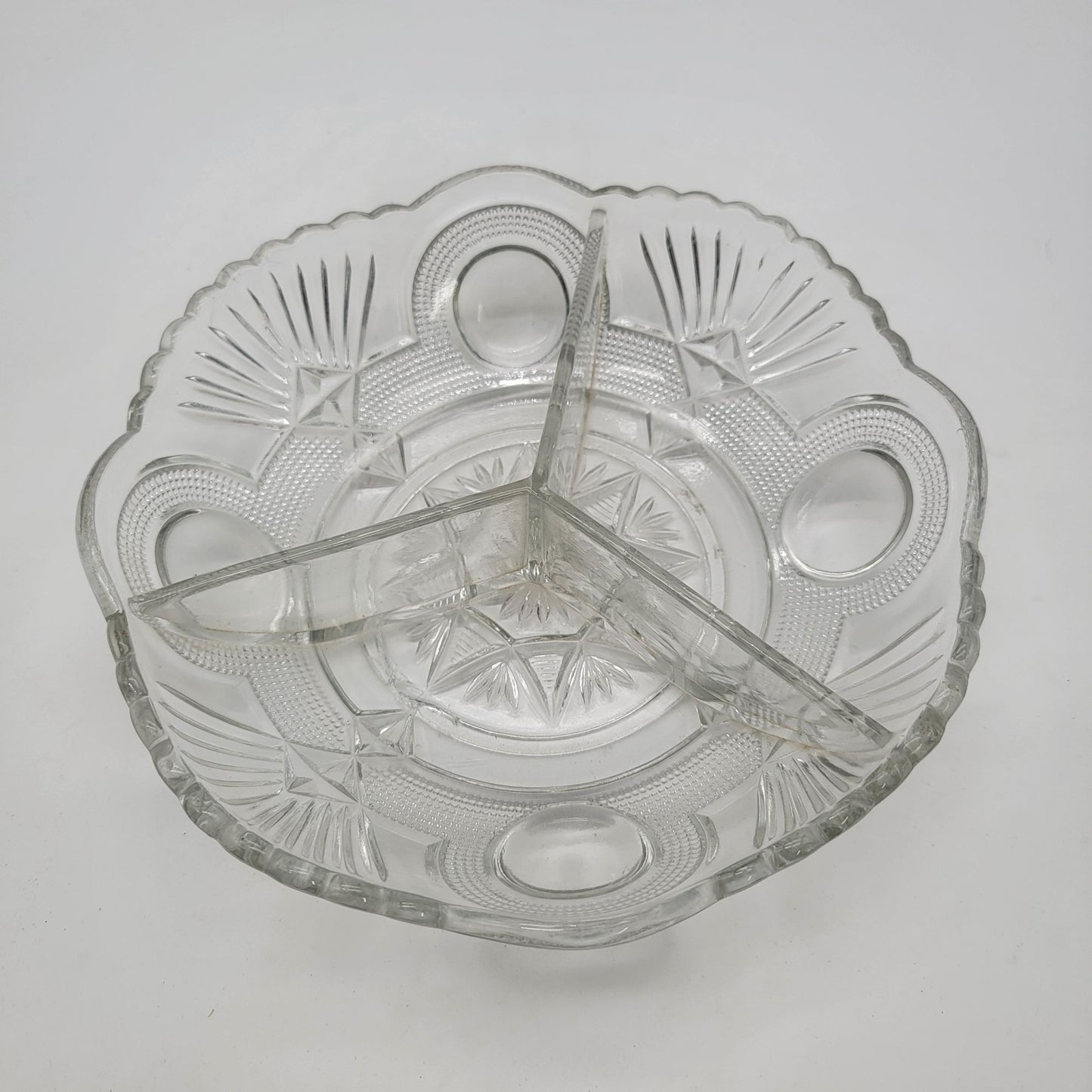 Vintage 1920's Samuel Reich Divided Relish Bowl Clear Glass Dish