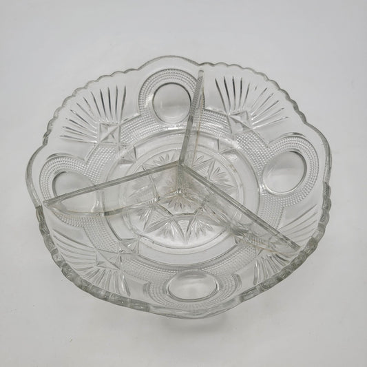 Vintage 1920's Samuel Reich Divided Relish Bowl Clear Glass Dish