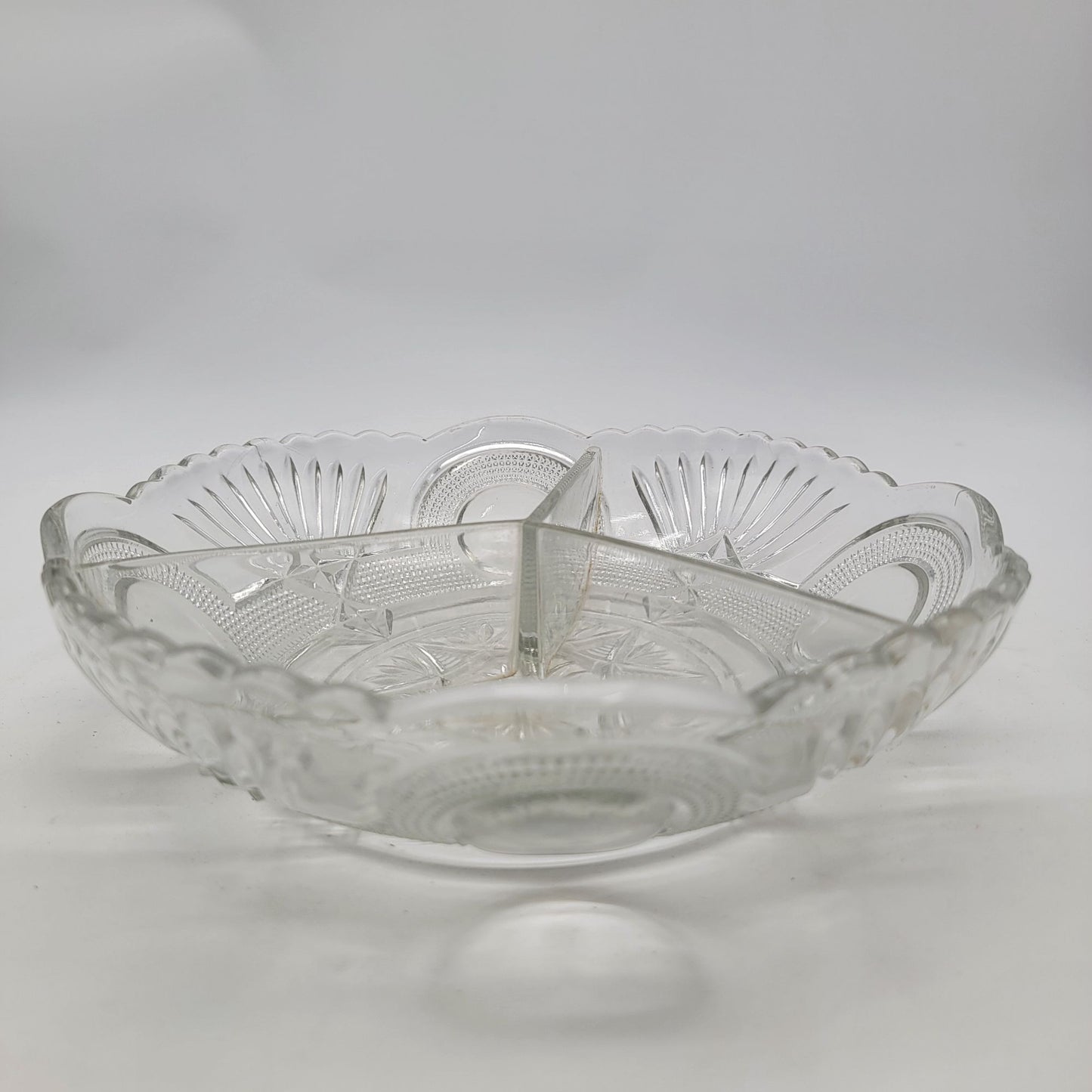 Vintage 1920's Samuel Reich Divided Relish Bowl Clear Glass Dish