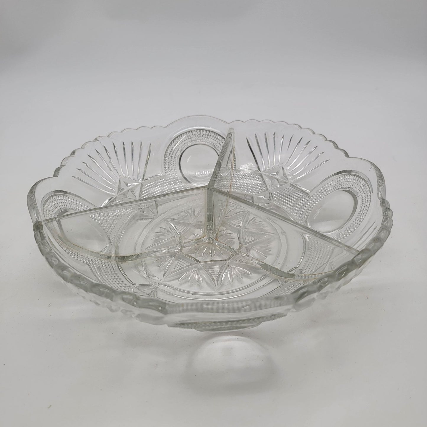 Vintage 1920's Samuel Reich Divided Relish Bowl Clear Glass Dish
