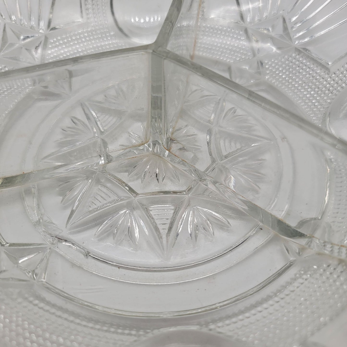 Vintage 1920's Samuel Reich Divided Relish Bowl Clear Glass Dish