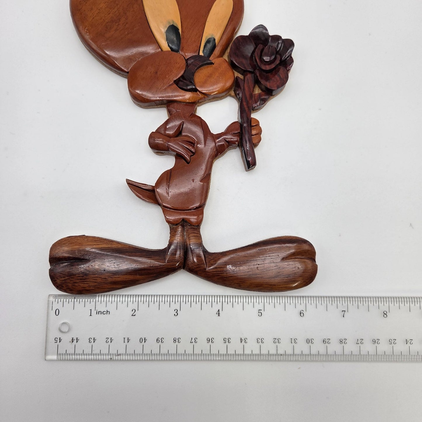 Handcrafted Intarsia Marquetry Wood Tweety Bird With Rose Wall Art