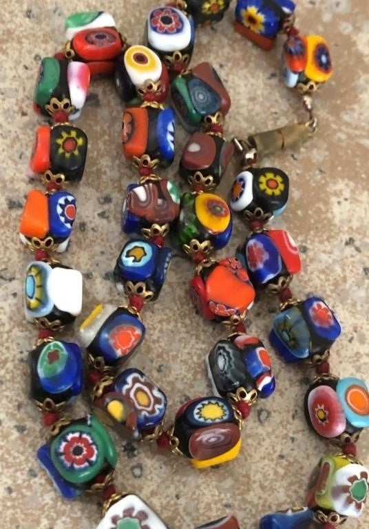 Murano Millefiori Glass Square Cane Bead Necklace