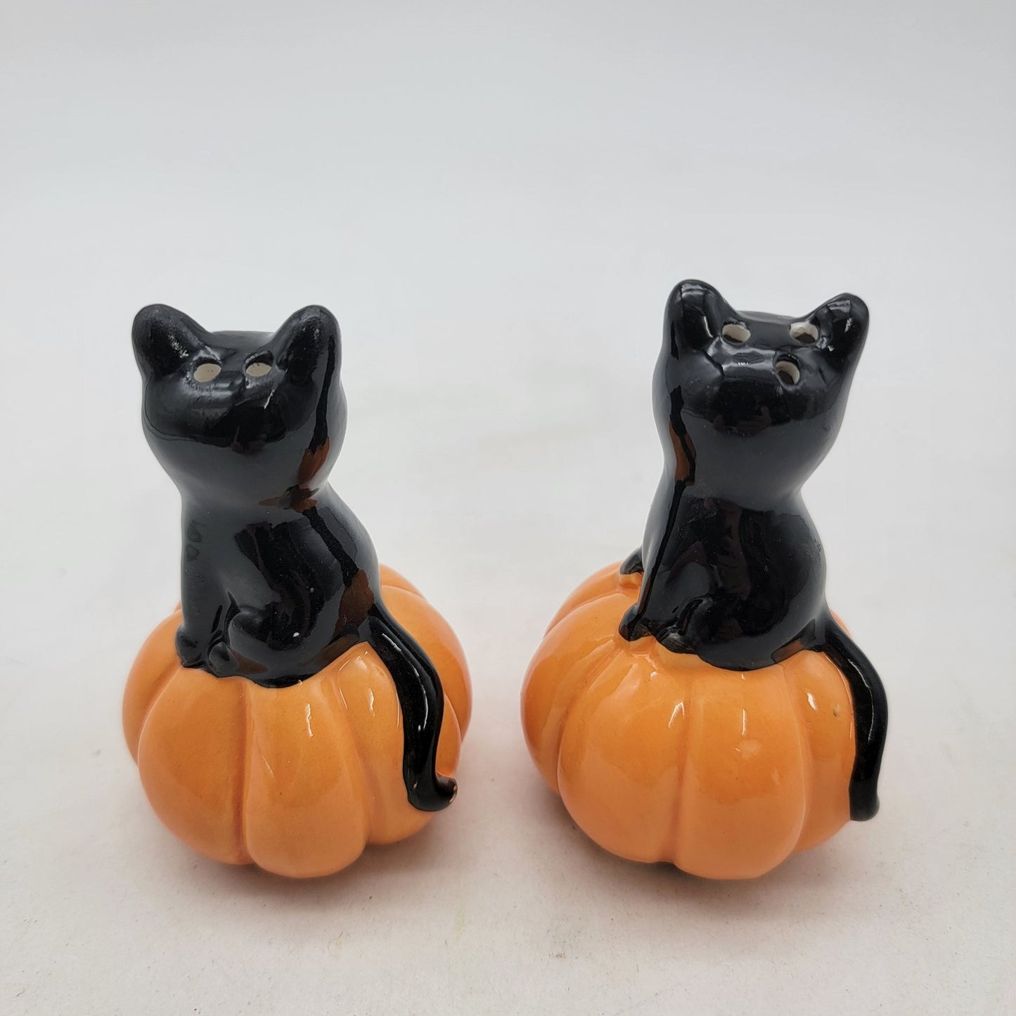 Black Cat On Pumpkin Salt & Pepper Shaker Set