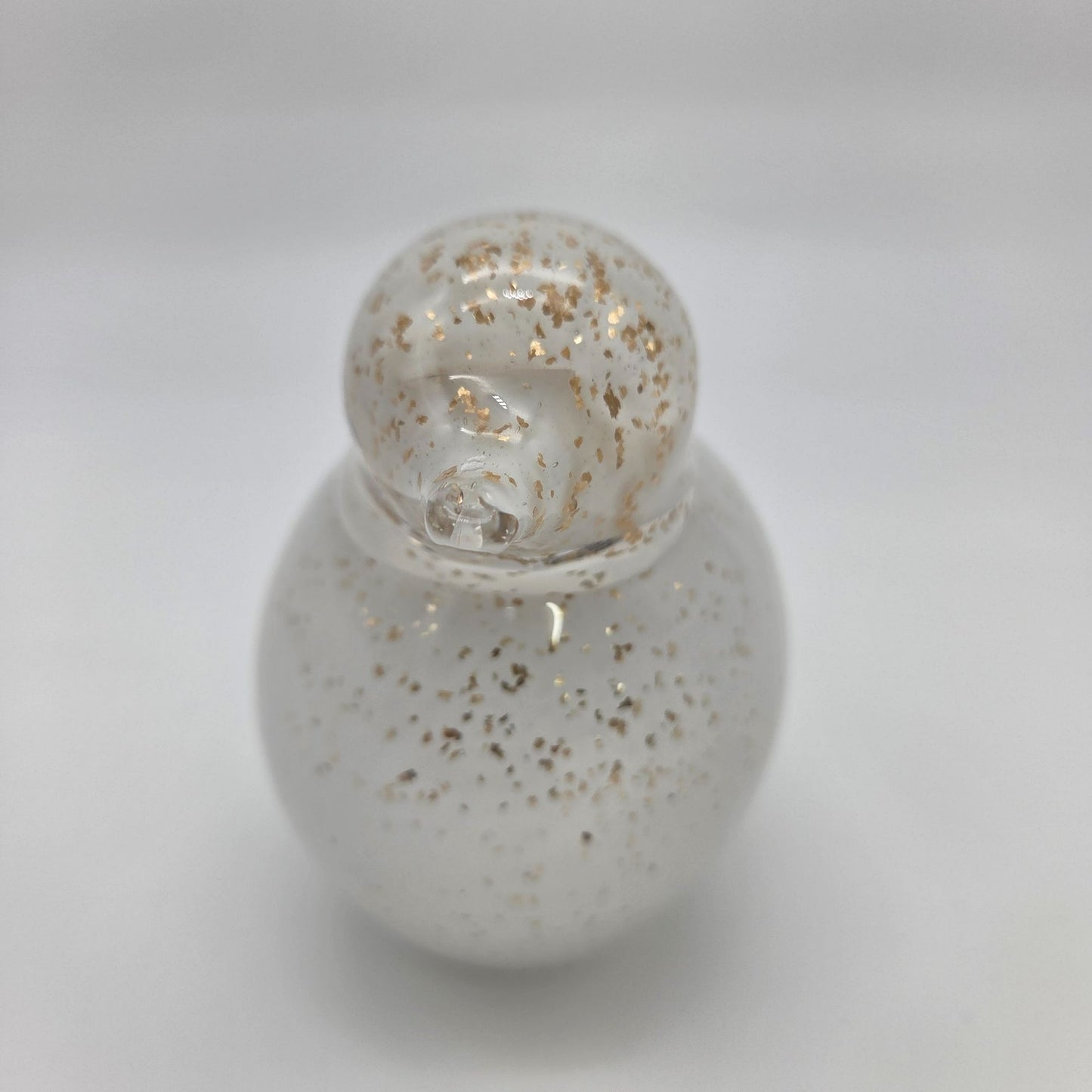 Art Glass Bird Sculpture With Aventurine Gold Flecks White