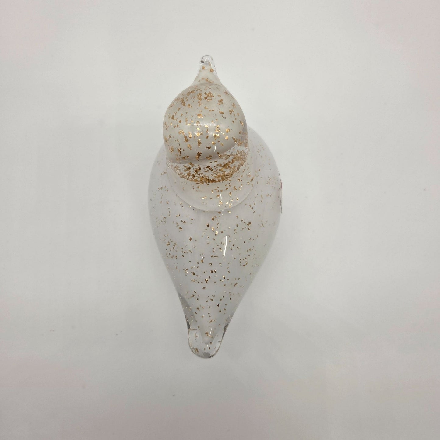 Art Glass Bird Sculpture With Aventurine Gold Flecks White