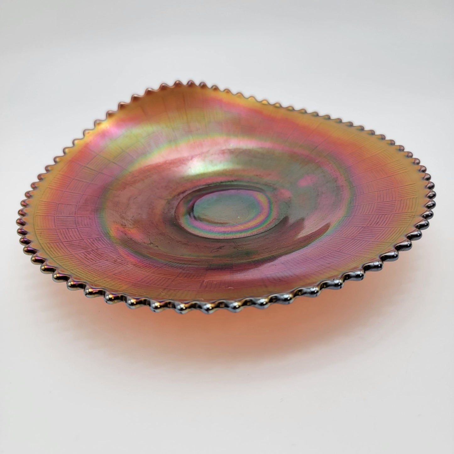 Vintage Northwood Carnival Glass Basketweave Handgrip Plate