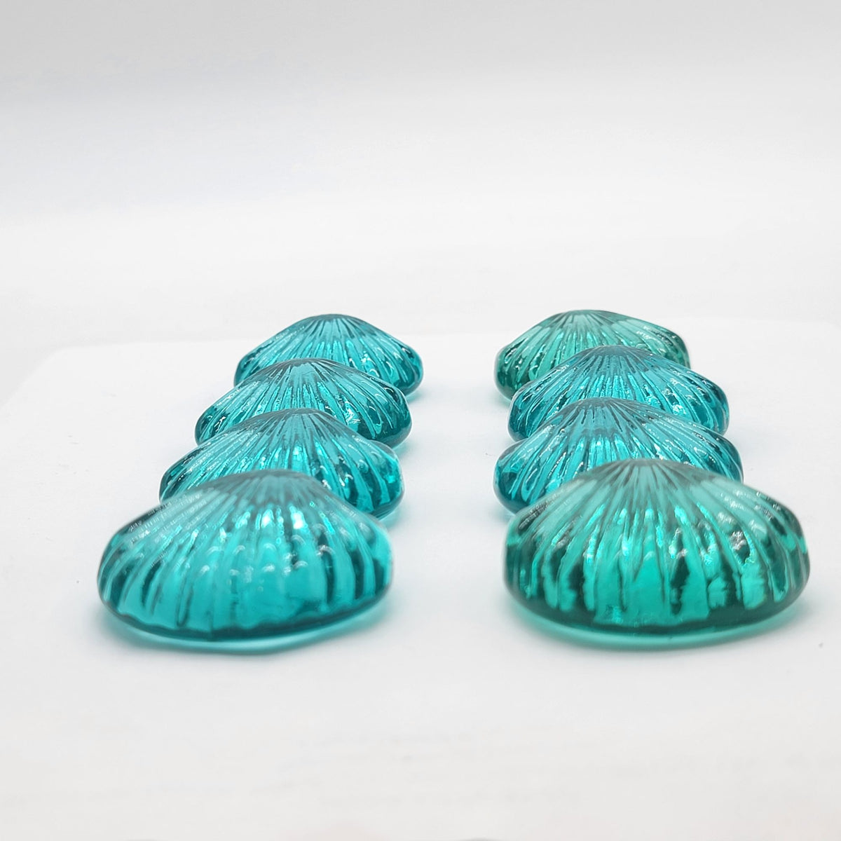 Vintage Ice Blue Glass Seashells Set Of 8