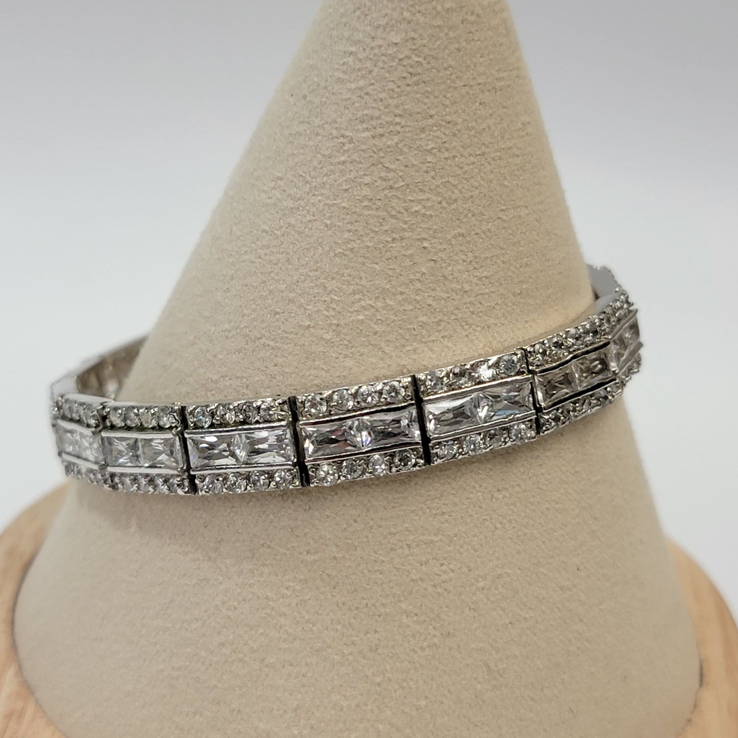 Antique Art Deco Platinum Plated CZ Tennis Bracelet