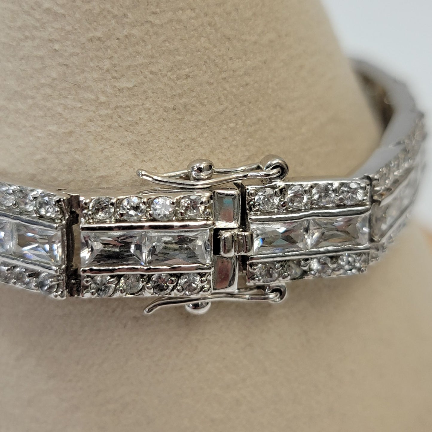 Antique Art Deco Platinum Plated CZ Tennis Bracelet
