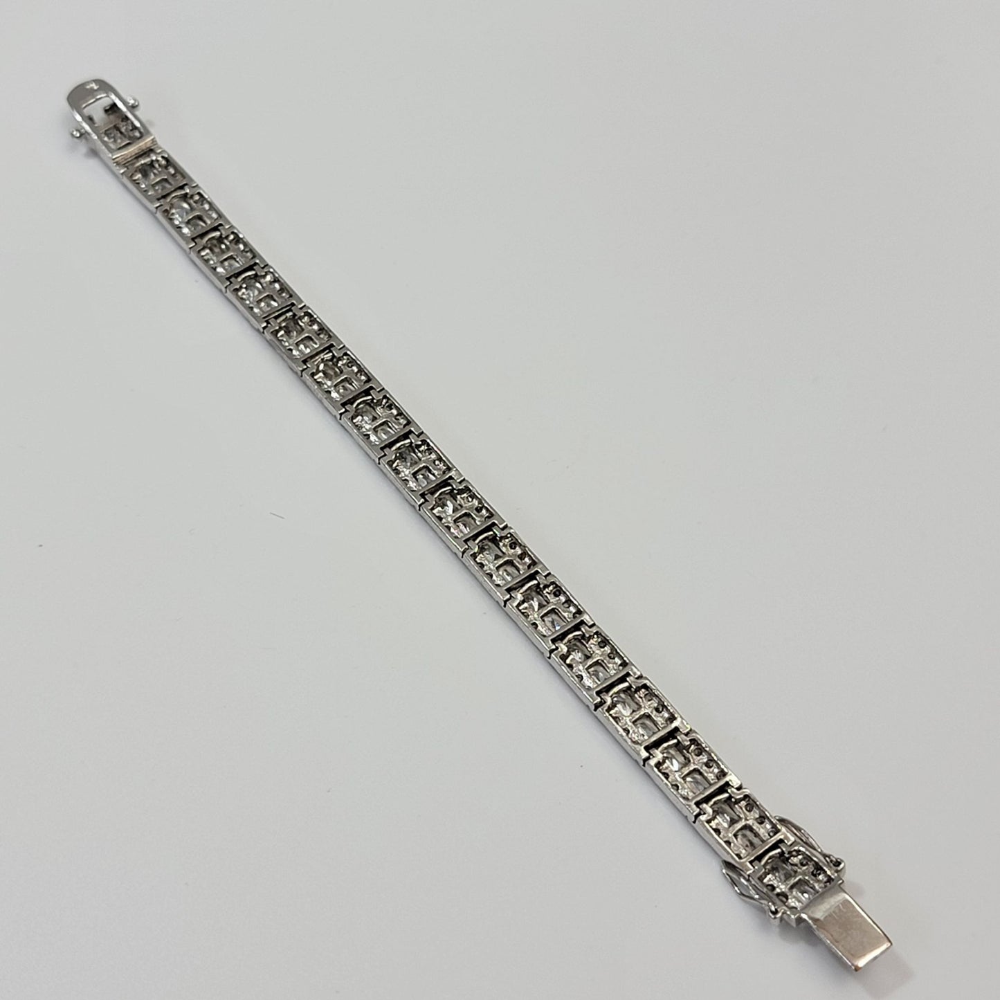Antique Art Deco Platinum Plated CZ Tennis Bracelet