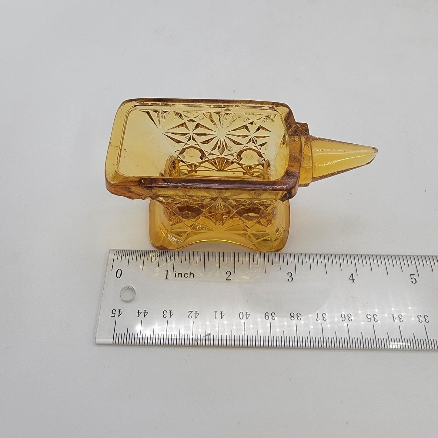 Vintage EAPG Amber Daisy & Buttons Anvil Toothpick Holder