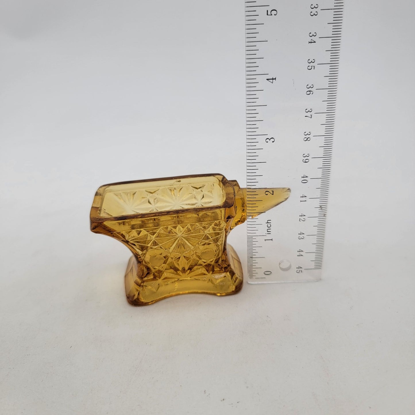 Vintage EAPG Amber Daisy & Buttons Anvil Toothpick Holder