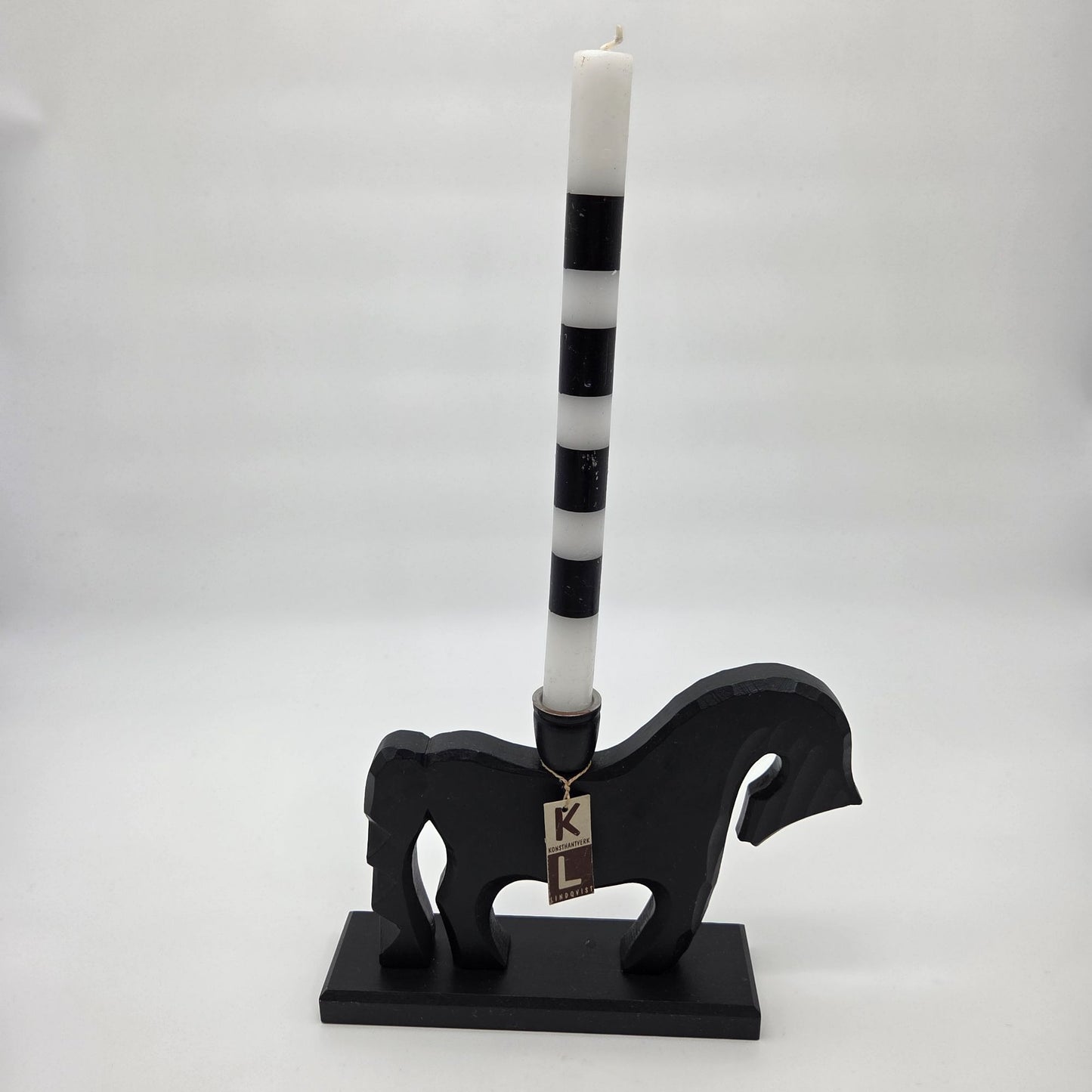 Konsthantverk Lindqvist Handcrafted Wood Horse Black Candle Holder Sweden